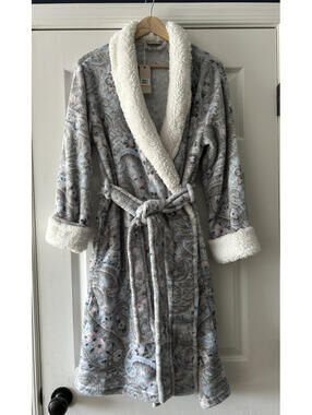 INK+IVY Womens S/M  Paisley Robe Blue Fleece SOFT